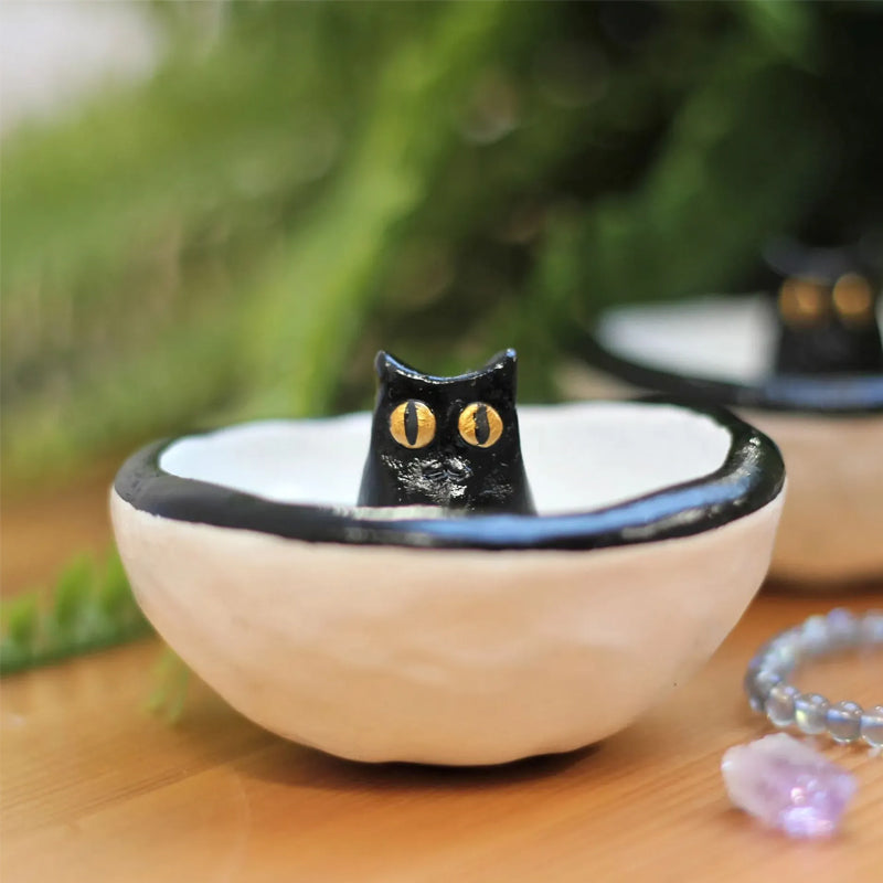 Lucky Black Cat Decorative Trinket Bowl Dish