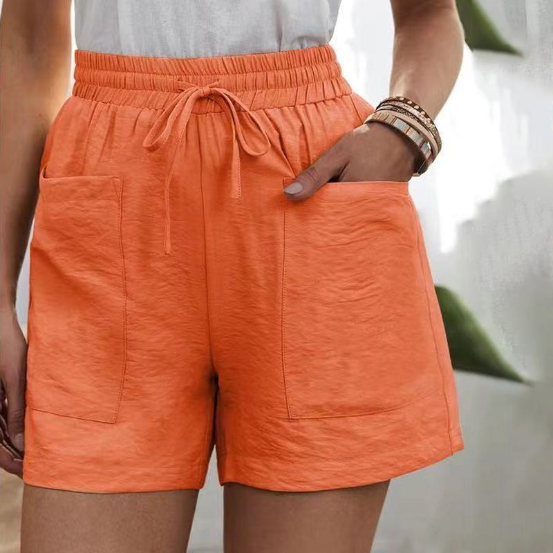 Solid Two Pockets Loose Casual Short Pants