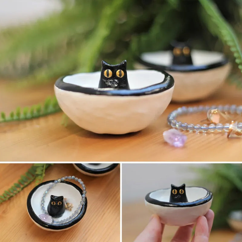 Lucky Black Cat Decorative Trinket Bowl Dish