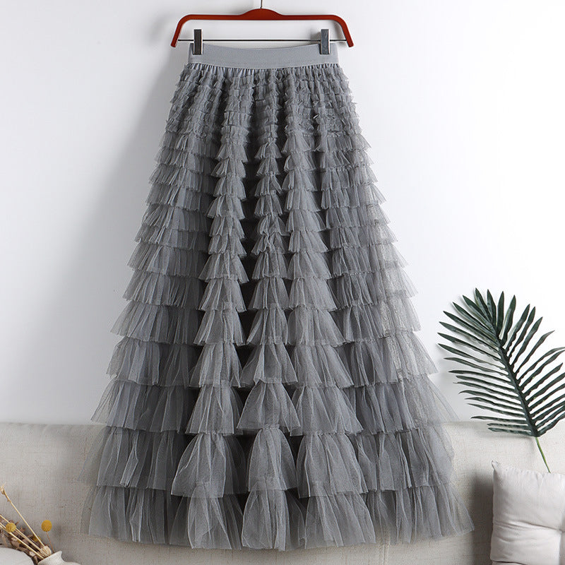 Tiered Elastic Waist Tulle Maxi Skirt