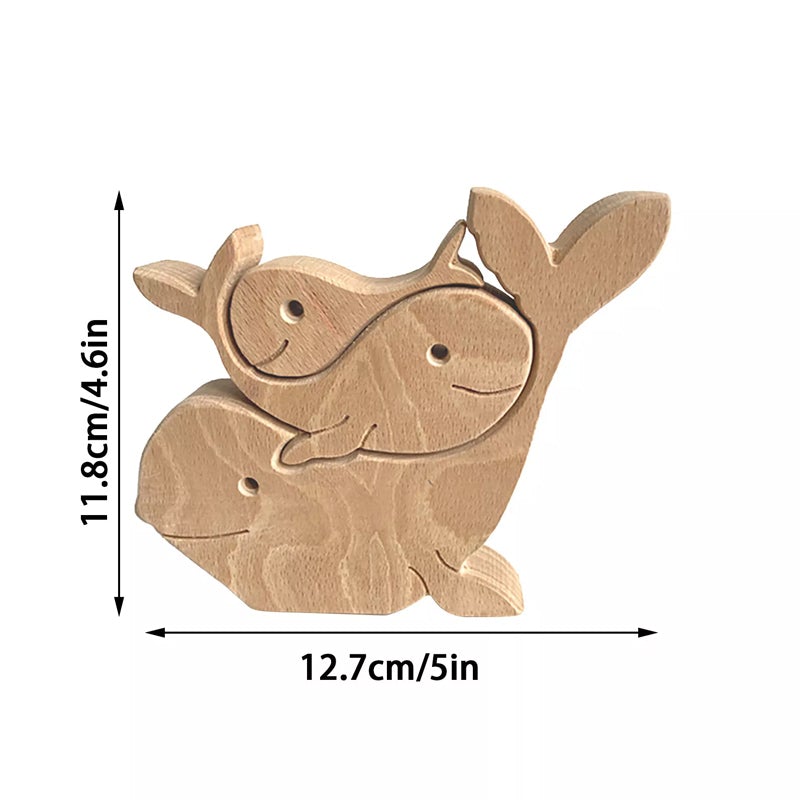 Hand-Carved Wooden Cuddling Animals Decoration