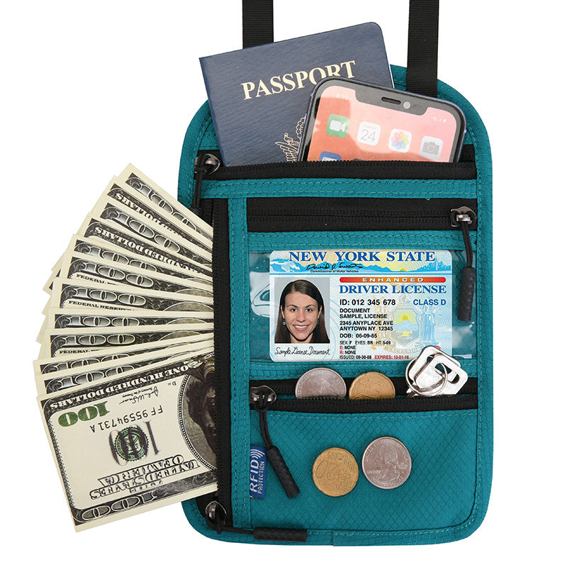 Travel Neck Pouch Neck Wallet with RFID Blocking Passport Holder