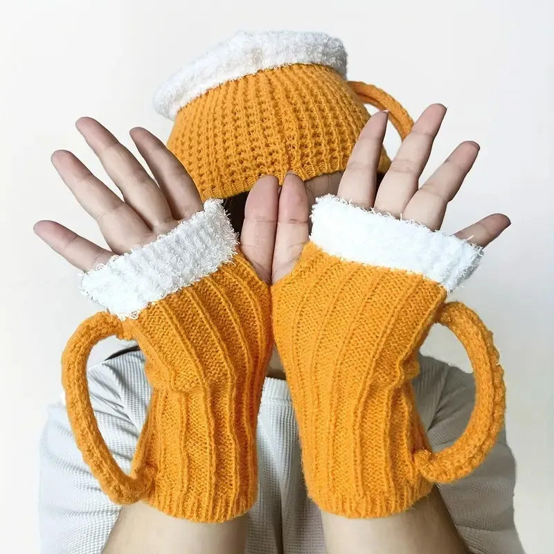 Funny 3D Beer Mug Knitted Glove Gift